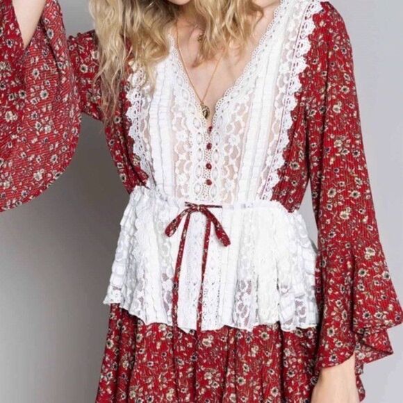 Cottage Core Woven Tiered Ruffle Mini Dress - Picture 10 of 12